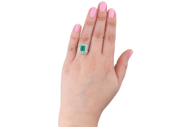 Colombian emerald and diamond cluster ring hatton garden