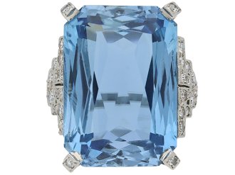 Art Deco aquamarine and diamond ring, circa 1935.