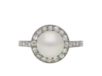 Natural saltwater pearl and diamond cluster ring hatton garden