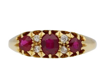 S. Blanckensee & Son ltd ruby and diamond carved ring, English, circa 1870. Hatton Garden 