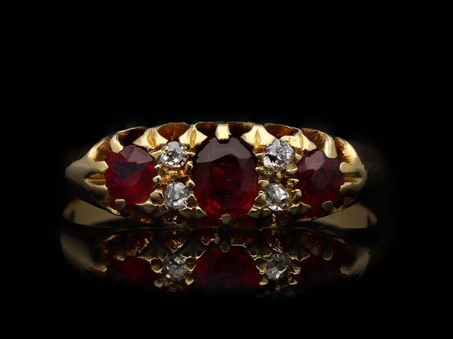 S. Blanckensee & Son ltd ruby and diamond carved ring, English, circa 1870. Hatton Garden 