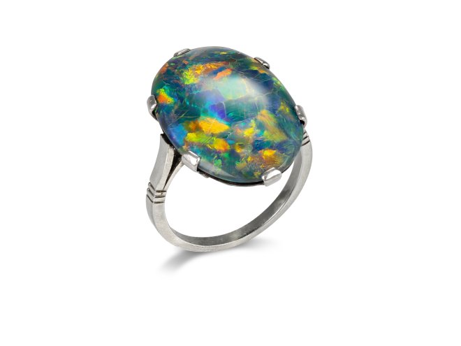 Black opal solitaire ring, circa 1930.