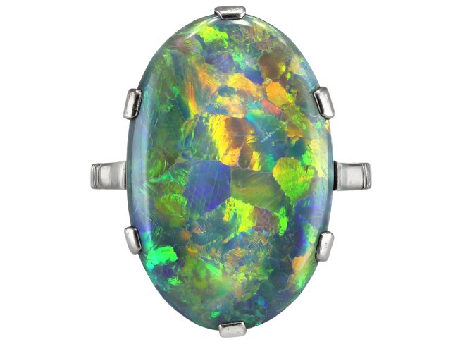 Black opal solitaire ring, circa 1930.