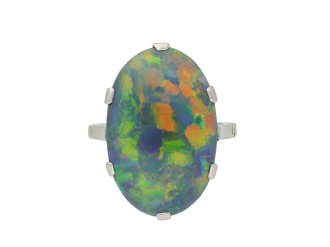 Black opal solitaire ring, circa 1930. Hatton Garden 