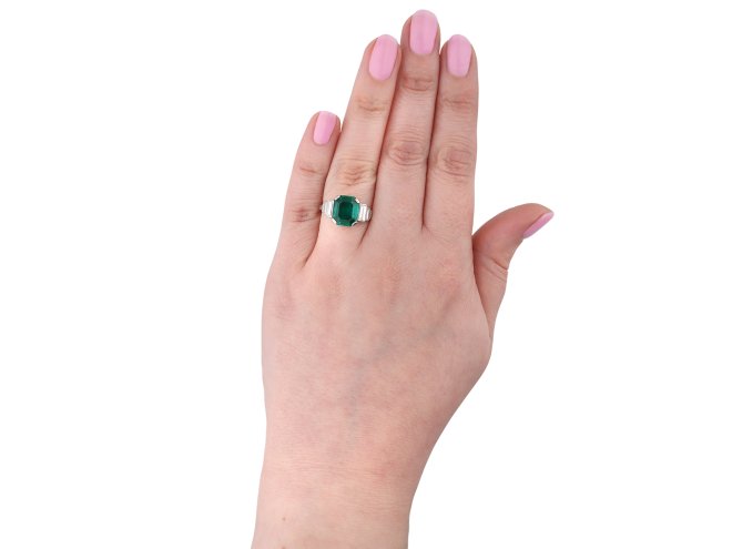 Art Deco Colombian emerald diamond solitaire ring hatton garden