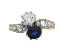 Edwardian Sapphire and Diamond Crossover Ring hatton garden