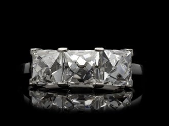 French cut diamond three stone ring, circa 1935. Hatton Garden