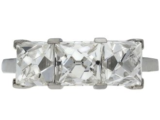 French cut diamond three stone ring, circa 1935.