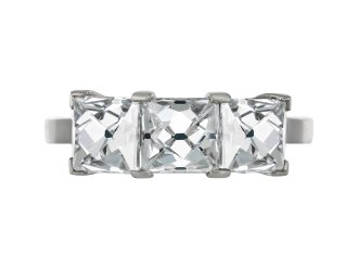 French cut diamond three stone ring, circa 1935.