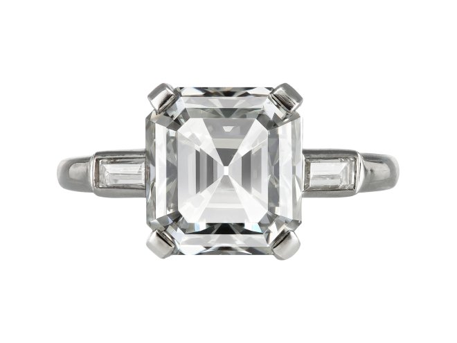Cartier 4.68 carat emerald cut diamond ring, circa 1980. 