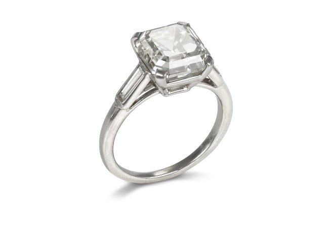 Cartier 4.68 carat emerald cut diamond ring, circa 1980. 