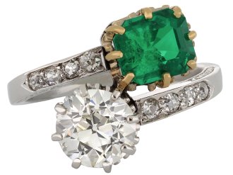 Colombian Emerald and Diamond Crossover Ring, Circa 1915.