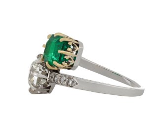 Colombian Emerald and Diamond Crossover Ring hatton garden