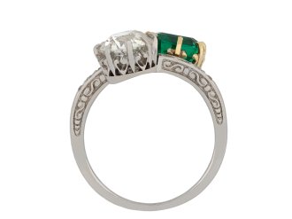 Colombian Emerald and Diamond Crossover Ring hatton garden