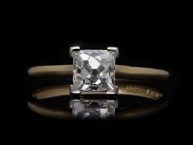 French cut diamond solitaire ring, circa 1940. Hatton Garden
