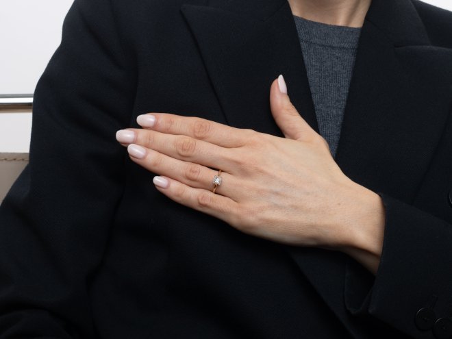 French cut diamond solitaire ring, circa 1940.