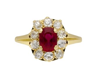 Victorian Burmese ruby diamond coronet cluster ring hatton garden