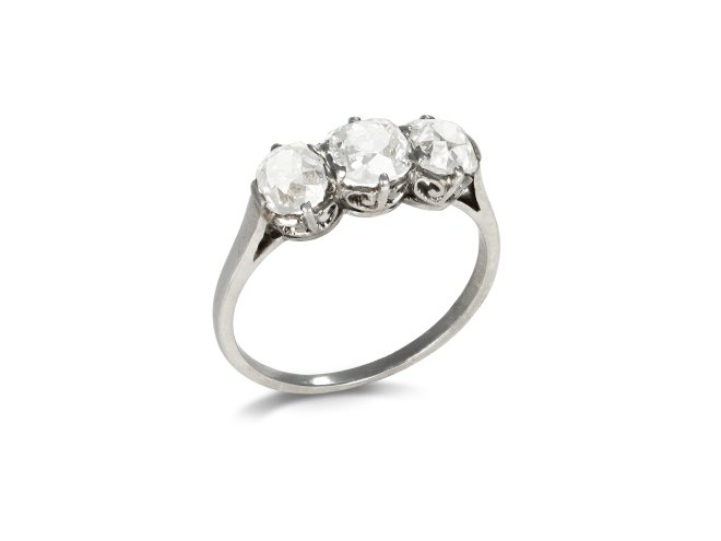 Ren&eacute; Boivin old mine diamond three stone ring, French, circa 1910. 