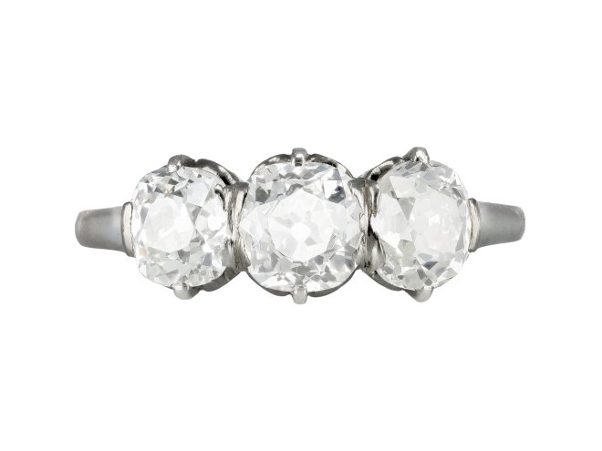 Ren&eacute; Boivin old mine diamond three stone ring, French, circa 1910. 