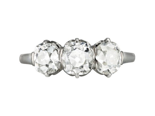 Ren&eacute; Boivin old mine diamond three stone ring, French, circa 1910. 