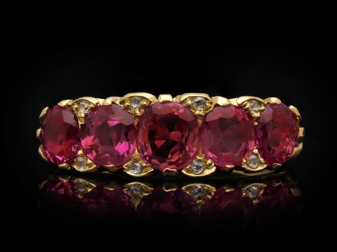 Victorian ruby five stone ring hatton garden