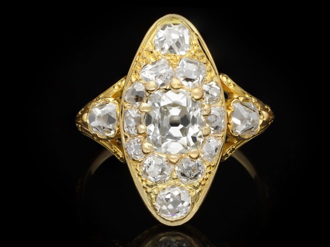 Belle &Eacute;poque diamond cluster ring, French hatton garden
