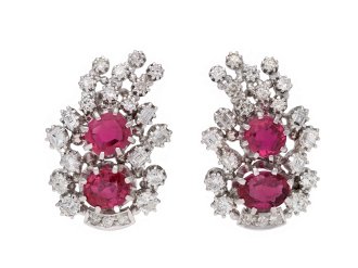 Burmese ruby and diamond earrings, circa 1950 hatton garden