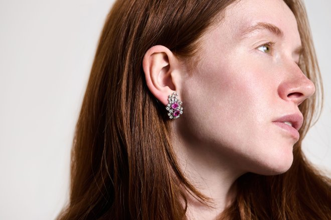 Burmese ruby and diamond earrings, circa 1950 hatton garden