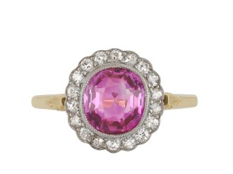 Pink Burmese sapphire and diamond cluster ring hatton garden