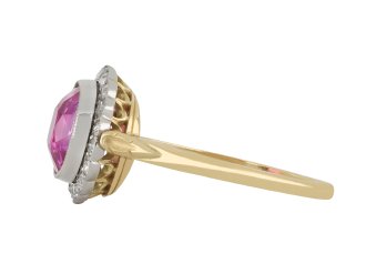 Pink Burmese sapphire and diamond cluster ring hatton garden