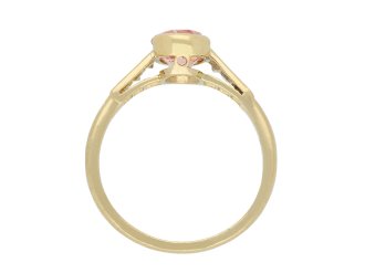 Pink Ceylon sapphire and diamond flanked solitaire ring, circa 1970. Hatton Garden