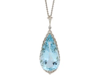 Aquamarine and diamond pendant, circa 1920. hatton garden