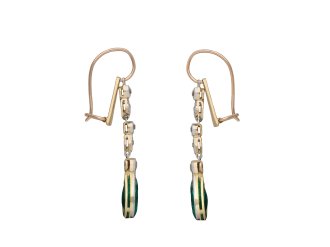 Colombian Emerald and Diamond Drop Earrings, Circa 1910. Hatton Garden