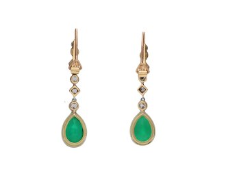 Colombian Emerald and Diamond Drop Earrings, Circa 1910. Hatton Garden