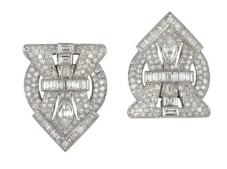 Art Deco diamond double clip brooch, circa 1920 hatton garden