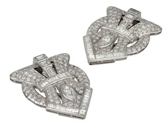 Art Deco diamond double clip brooch, circa 1920 hatton garden