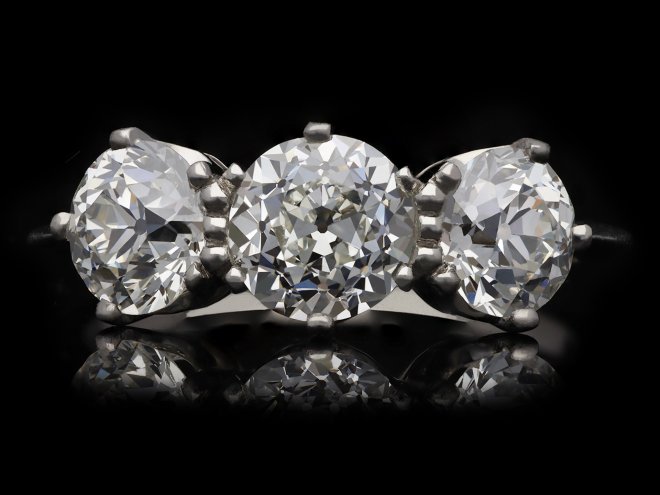 Edwardian Diamond Three Stone Ring, circa 1910. Hatton Garden