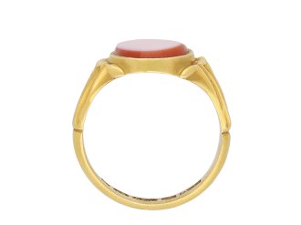 Victorian sardonyx signet ring, English, 1862. Hatton Garden