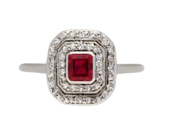 Edwardian Burmese Ruby and Diamond Cluster Ring, circa 1910. Hatton Garden