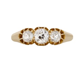 Victorian diamond three stone ring, English, 1897.