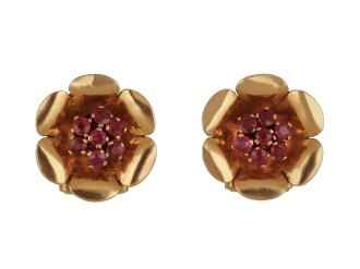 Ruby clip earrings French circa 1940 hatton garden