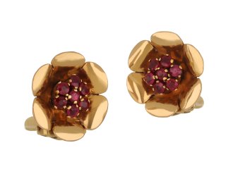 Ruby clip earrings French circa 1940 hatton garden