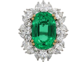 Colombian emerald and diamond cluster ring hatton garden