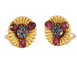 Mellerio sapphire and ruby clip earrings, French hatton garden