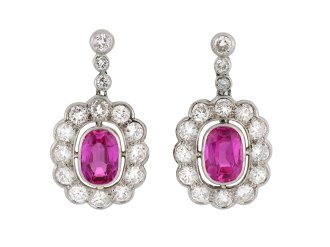 Burmese Pink Sapphire and Diamond Cluster Earrings hatton garden