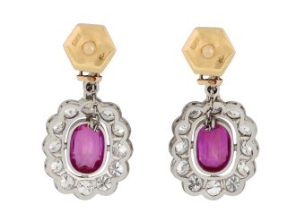 Burmese Pink Sapphire and Diamond Cluster Earrings hatton garden