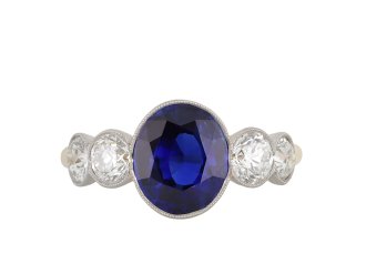 Ceylon sapphire and diamond ring, circa 1910.