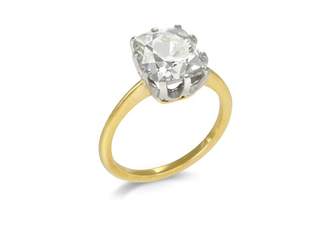 4.01 carat old mine diamond solitaire ring.