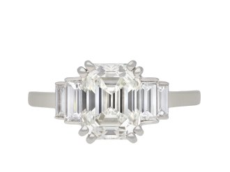 Art Deco diamond flank solitaire ring, circa 1930. Hatton Garden