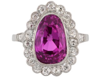 Pink Ceylon sapphire and diamond coronet cluster ring, circa 1915.